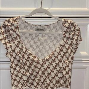 Urban Outfitters Cream and Brown Patterned Crop Top